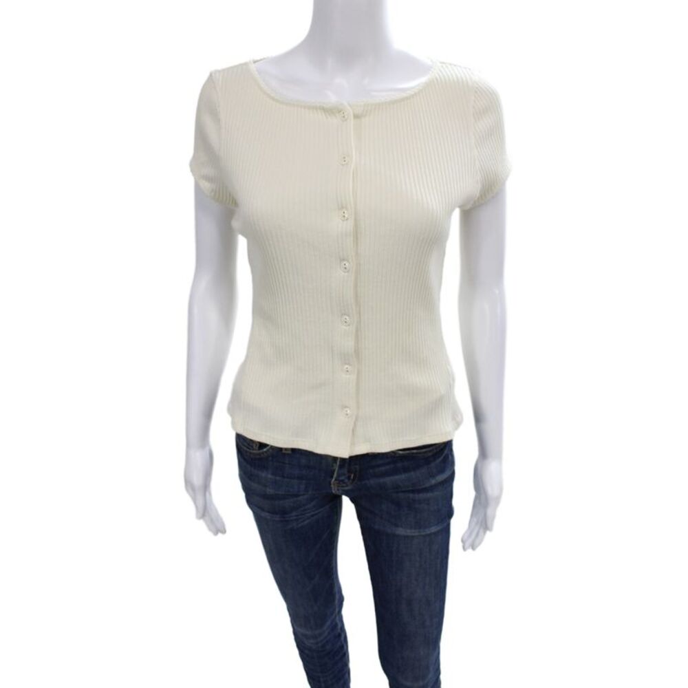 Intimately Free People Womens Button-Up White Short Sleeve Sweater Size M